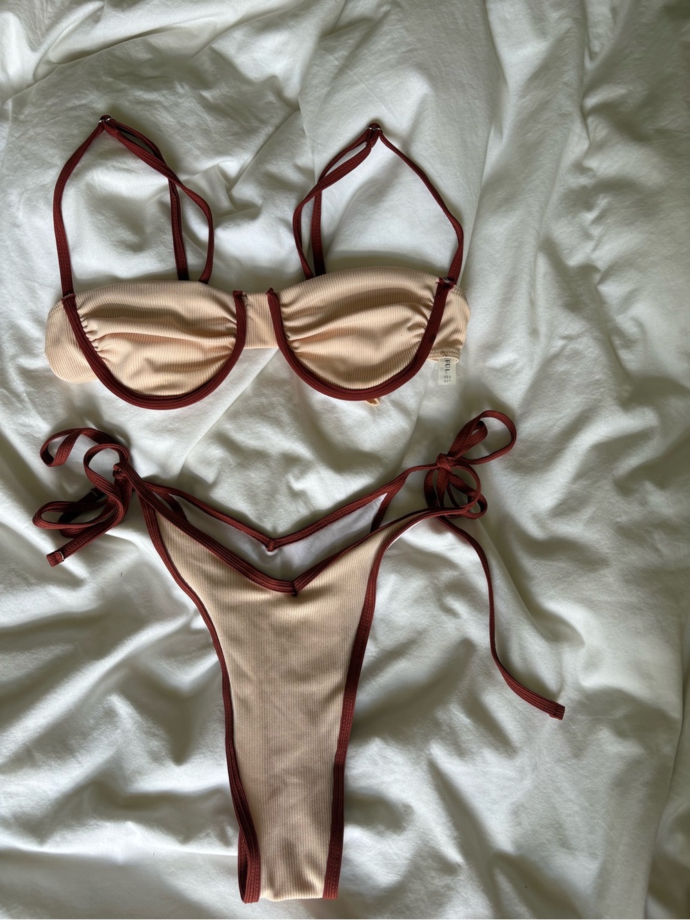 Zaful Beige Bikini with Wine Trim